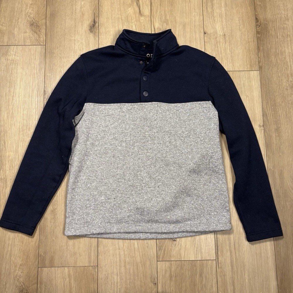 IZOD 1/4 Button Pullover Sweater Mens Small Gray & Navy Long Sleeve Polyester